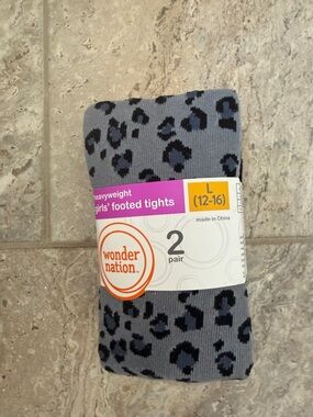 NWT Size Large (12-16) wonder nation Grey and Black Leopard Footed Tights